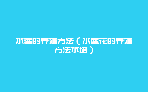 水莲的养殖方法（水莲花的养殖方法水培）