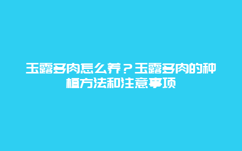 玉露多肉怎么养？玉露多肉的种植方法和注意事项