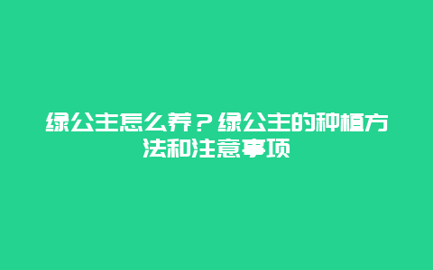 绿公主怎么养？绿公主的种植方法和注意事项