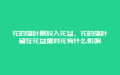 花的落叶原放入花盆，花的落叶留在花盆里对花有什么影响