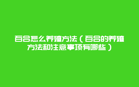 百合怎么养殖方法（百合的养殖方法和注意事项有哪些）