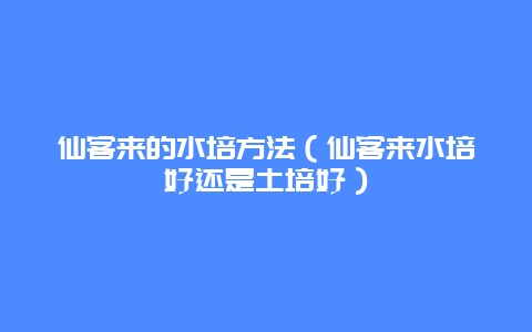 仙客来的水培方法（仙客来水培好还是土培好）