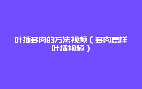 叶插多肉的方法视频（多肉怎样叶插视频）