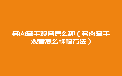 多肉牵手观音怎么种（多肉牵手观音怎么种植方法）