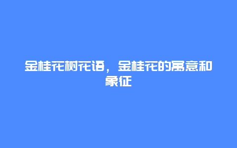 金桂花树花语，金桂花的寓意和象征