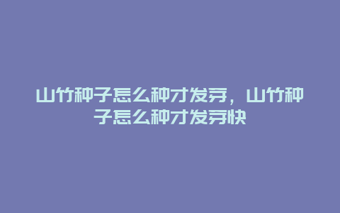 山竹种子怎么种才发芽，山竹种子怎么种才发芽快