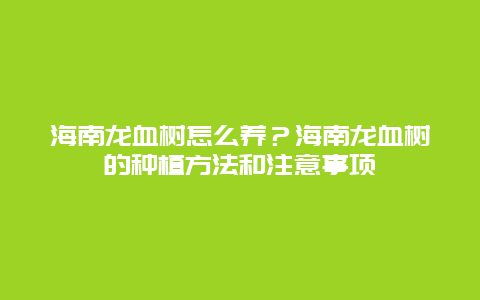 海南龙血树怎么养？海南龙血树的种植方法和注意事项